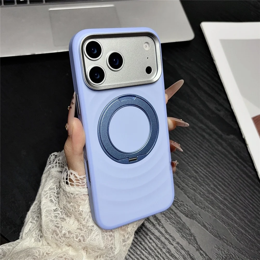 Luxury Water Ripples 360 Rotating Bracket for Magsafe For iPhone 18 Pro Max 18pro 17 Pro Frosted Hard Shockproof PC Holder Cover