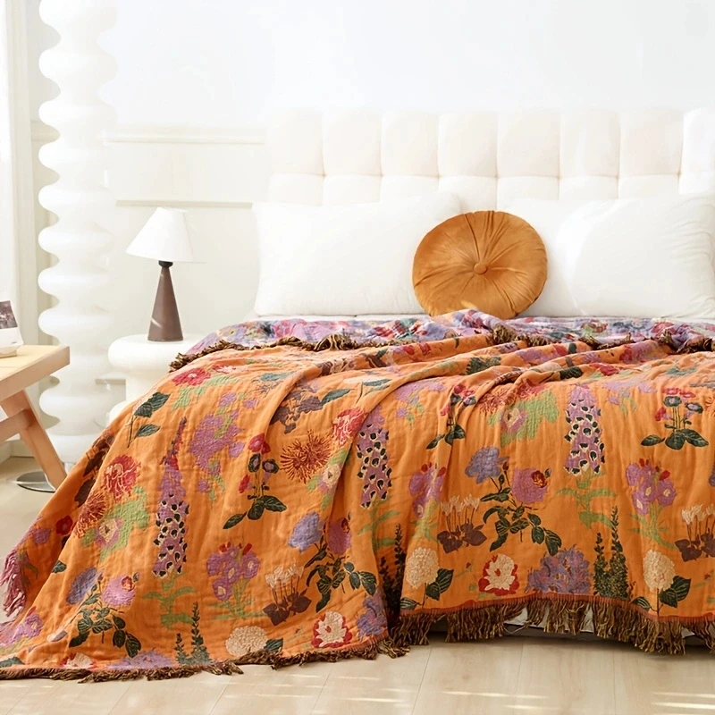 1‑Pack 100% Cotton Multi‑Purpose Throw Blanket Sofa Nap Air Condition Cover Bed Sheet Bed Cover Shawl for Home