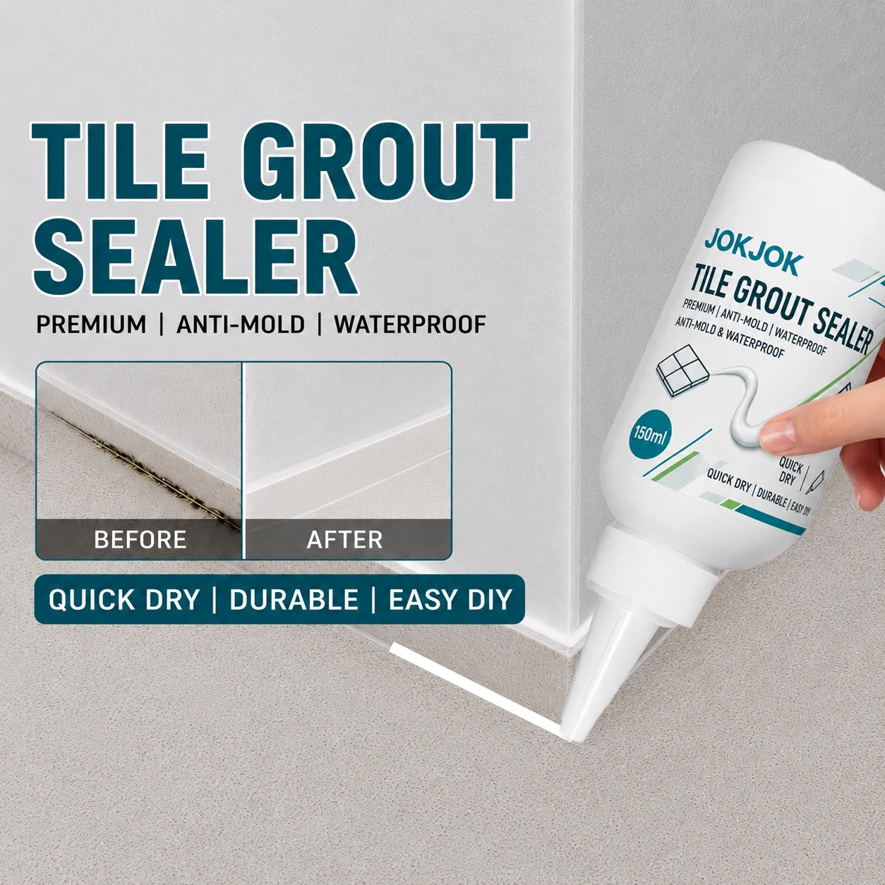 JOKJOK Tile Grout Sealer White Waterproof Tile Filler Adhesive For Bathroom Kitchen Floors Walls Countertops Easy DIY Repair