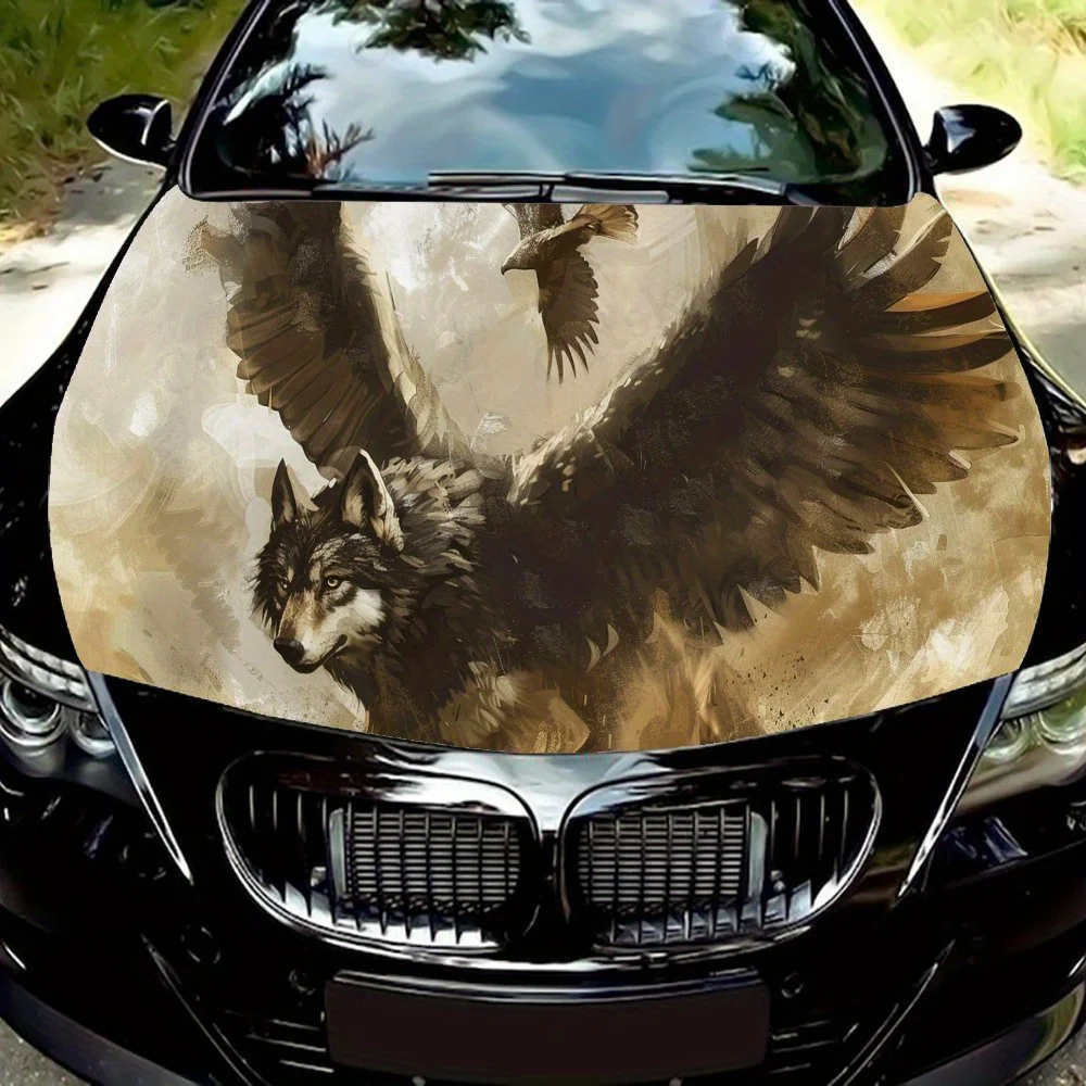 

Ретро дизайн, двойной крылатый волк, наклейка на капот двигателя автомобиля, водонепроницаемая самоклеящаяся виниловая наклейка для автомобиля, персонализированный авто E