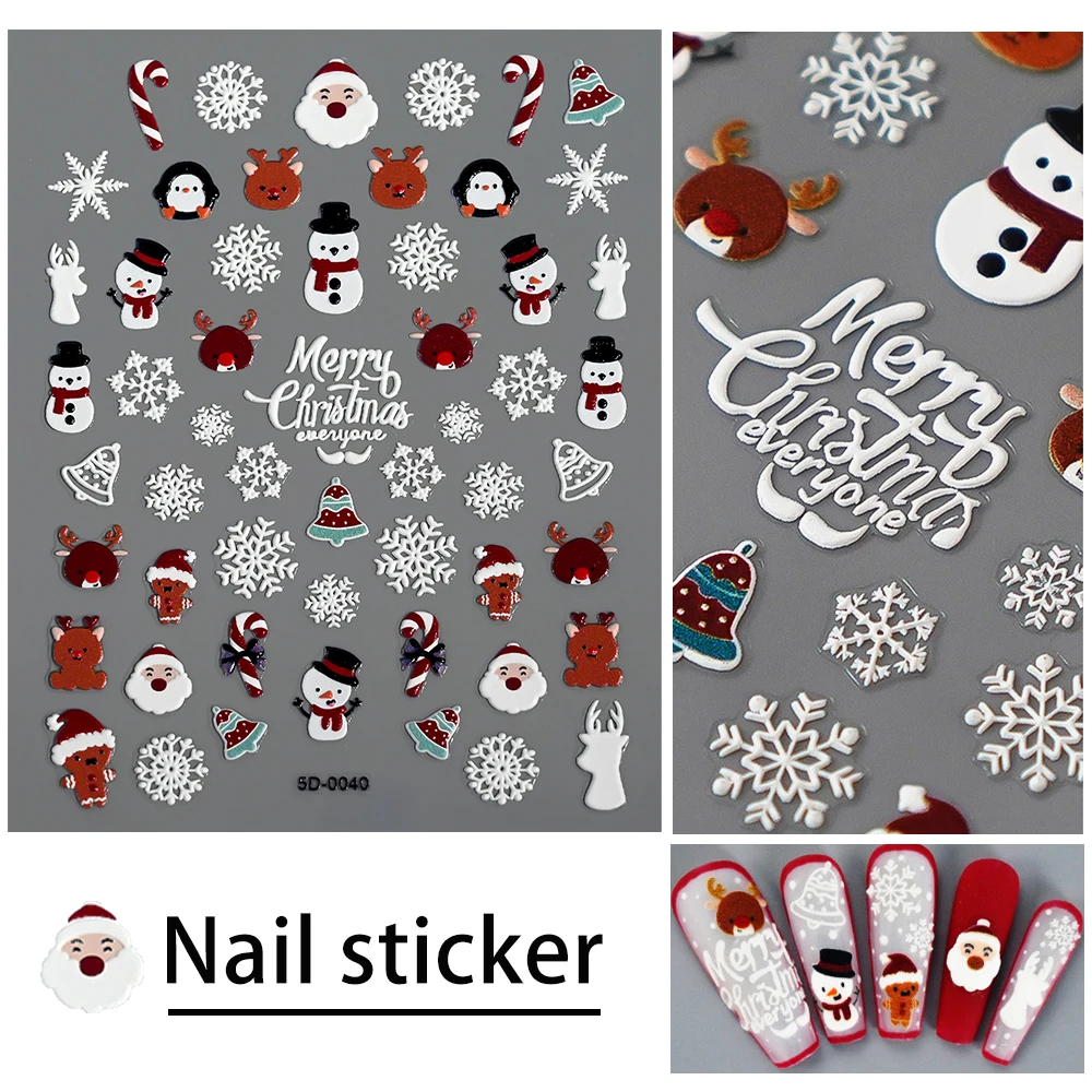 1 Uds. 2025 nueva pegatina navideña para uñas dibujos animados Santa Claus hombre de jengibre calcomanías navideñas para uñas DlY copo de nieve Navidad alce calcomanía para uñas