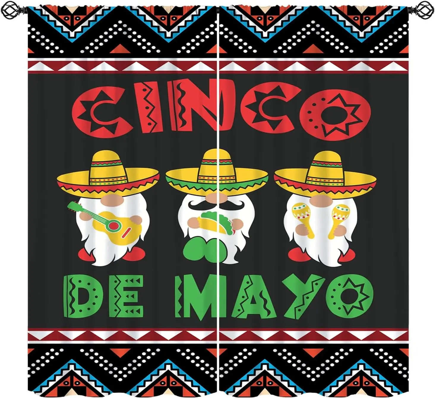 Mexican Cinco de Mayo Fiesta Celebration Curtain Window Drapes Holiday Ethnic Style Tropical Home Decor Window Treatment for Par