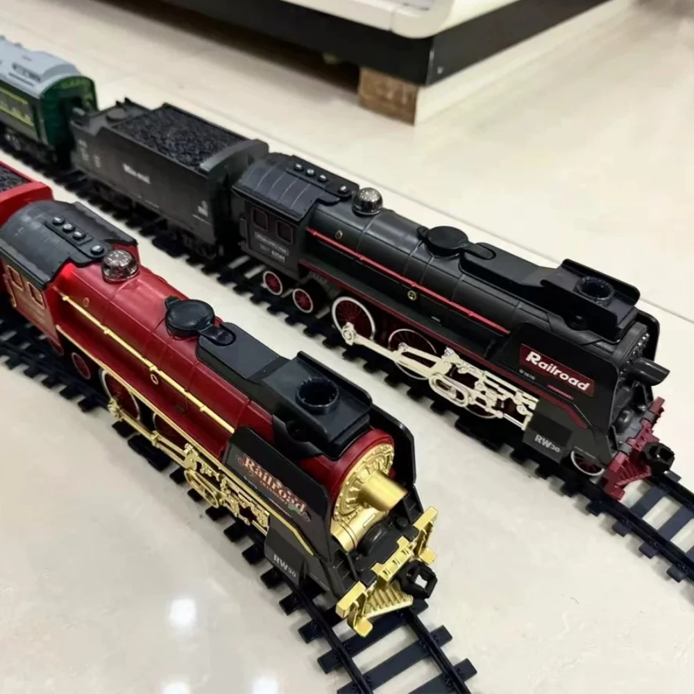 Classical Train Model Electric Steam Train Toy Railway Simulation Steam Train Track Set Sound and Light As A Gift Toy