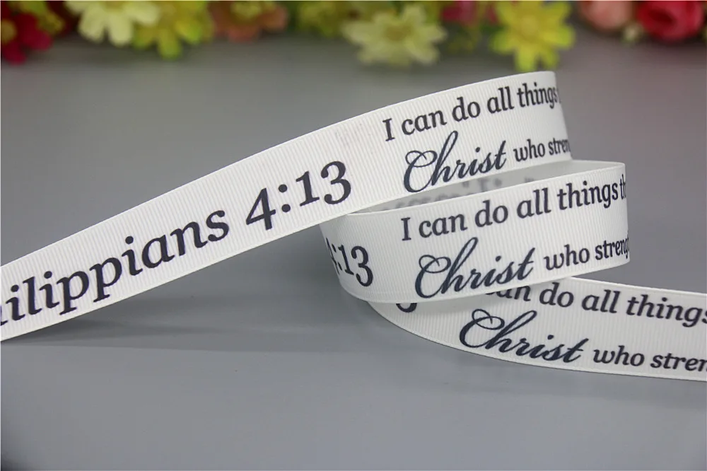 DHK 50 ياردة على فيليبي 4:13 المطبوعة Grosgrain الشريط الملحقات المواد أغطية الرأس الديكور DIY بها بنفسك الخياطة الحرفية S2357