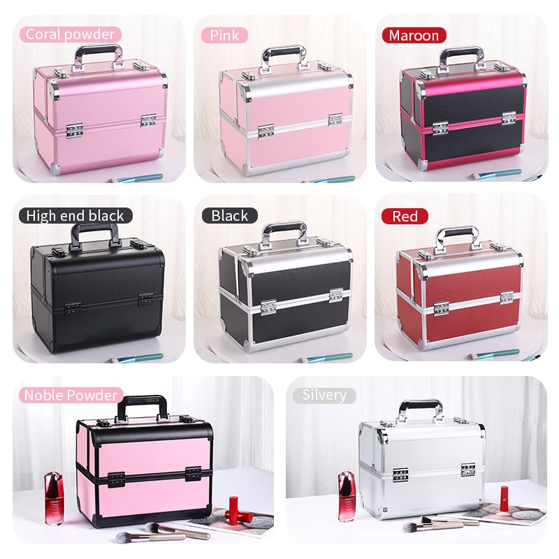 Makeup Train Case Pro Adjustable 4 Sliding Trays Cosmetic Case Storage Organizer Box Lockable Compartments