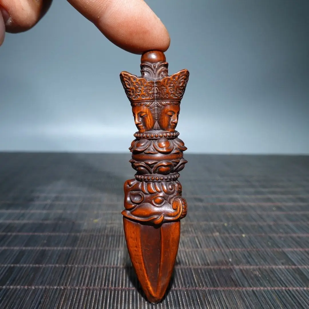 Hand Carved Wood Buddhist Vajra Pestle Statue Figurine Desktop Ornaments Home Decoration Crafts Tea Pet Decor