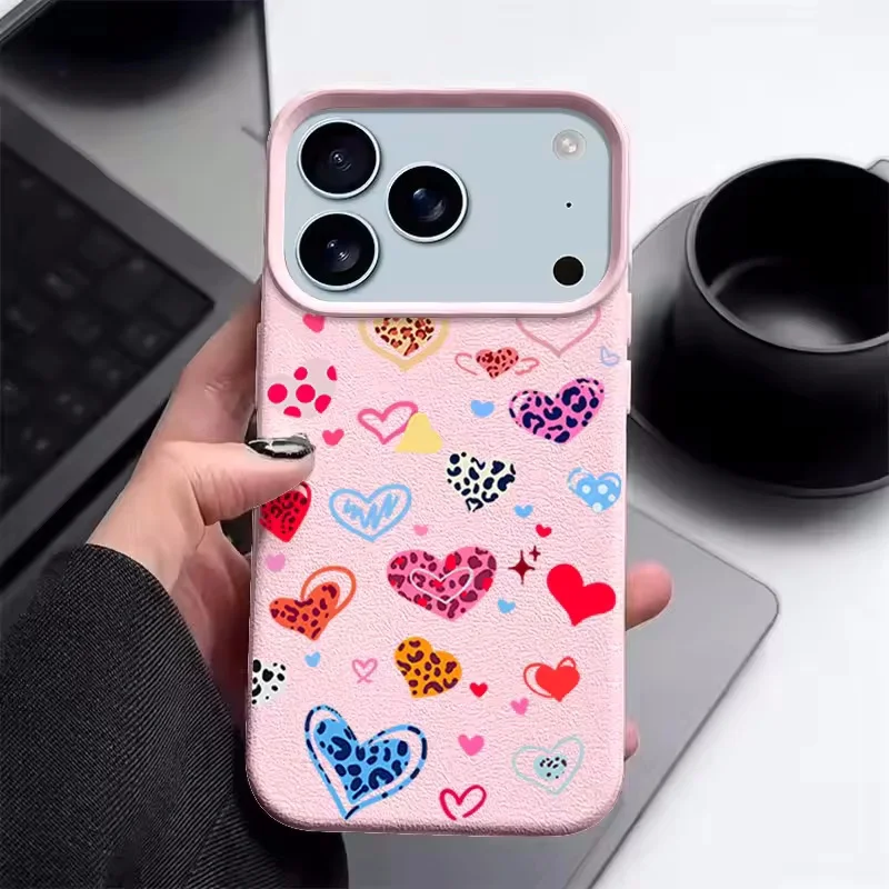 الحب القلب ليوبارد طباعة كاندي حافظة هاتف جلدية آيفون الهواء 17 16 15 14 برو ماكس 13 12 برو ماكس 11 17 برو ماكس غطاء سيليكون