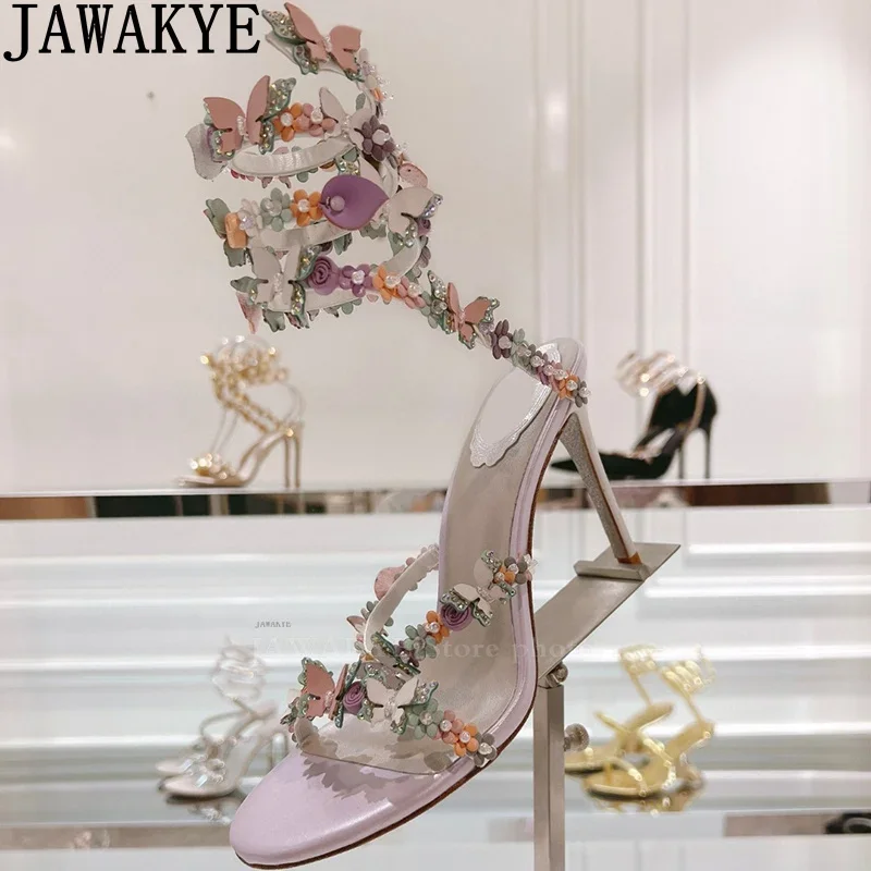 Summer Hot Sale Bride Crystal Party Sandals Women Snake Super Thin High Heels Gladiator Sandals 34-43 Plus Size Ethnic Sandals