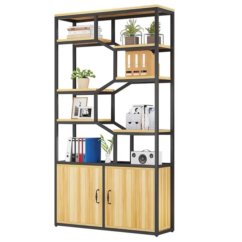 

Creative wall mounted iron bookshelf, living room storage, steel and wood office screen partition