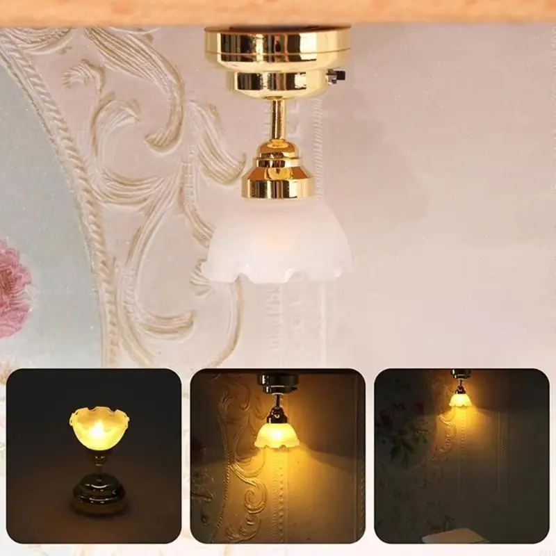 Kronleuchter Schlafzimmer Deckenlampe Miniatur Möbelmodell Doll Houses Accessoire Realistic Lighting Toy Playset 1:12 P31B