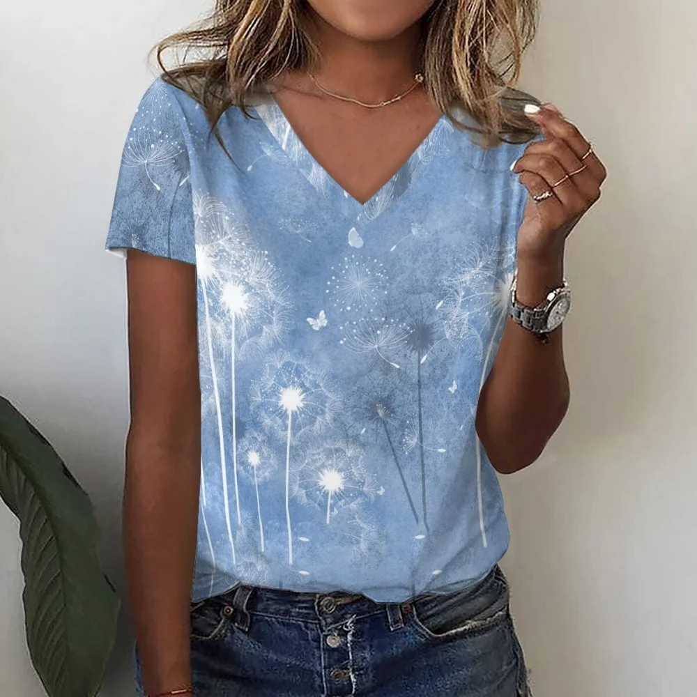 Nuevas camisetas con estampado 3D, moda de verano para mujer, ropa de calle informal con cuello en V, camisetas Y2k, Top de gran tamaño, ropa Harajuku para mujer