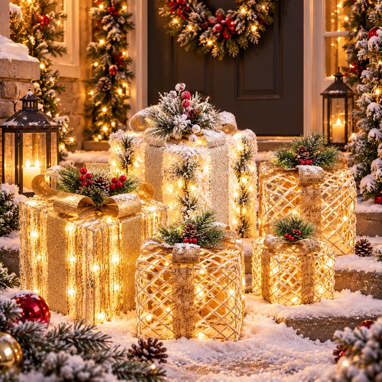3PC Weihnachten Glow Geschenk Box Metall Beleuchtung Geschenk Box Weihnachten Baum Dekoration Hause Einkaufszentrum Weihnachten Atmosphäre Dekoration – Detail 5