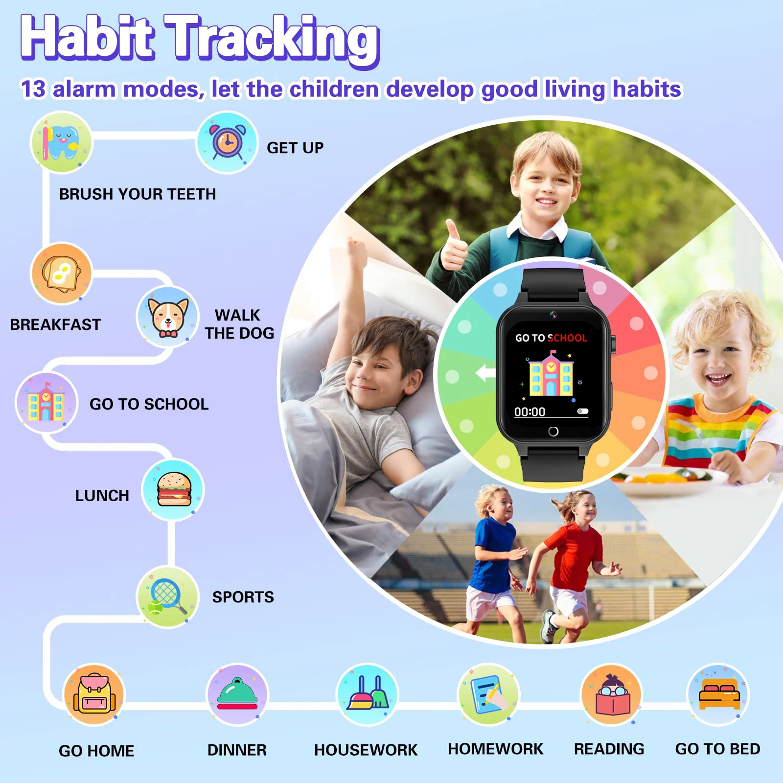 Smart Watch Bambini 26 Giochi Audiolibri Pedometro Video Musica Lettore MP3 Sveglia Habit Track Smartwatch Fotocamera Ragazzi Ragazze Regali