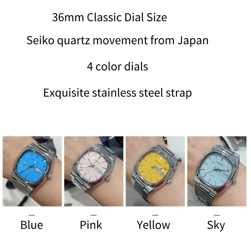 Quartz Watch for Men Miyota Movement Retro TV and Women Square Watch with Steel Strap, 30 meter Life Waterproof