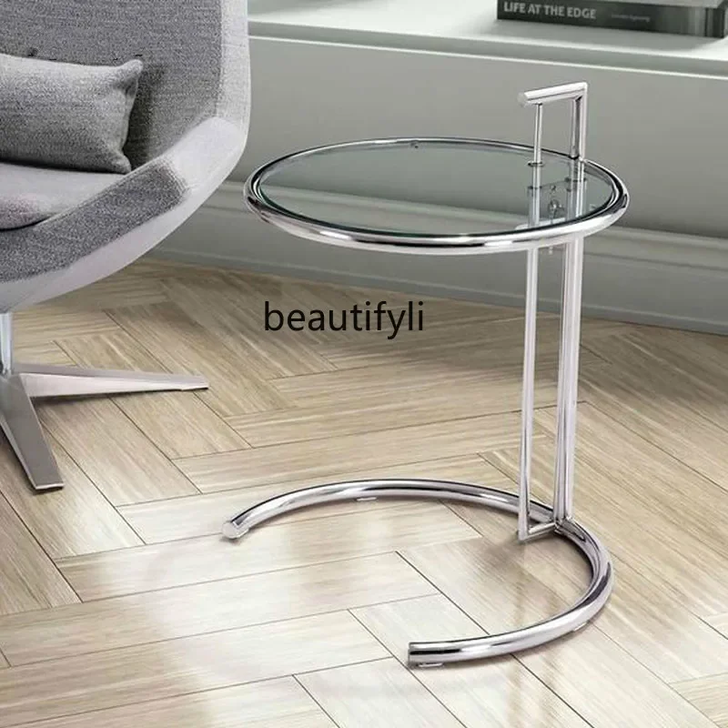 

Nordic designer coffee table personalized phone, side table simple tempered glass multifunctional stainless steel