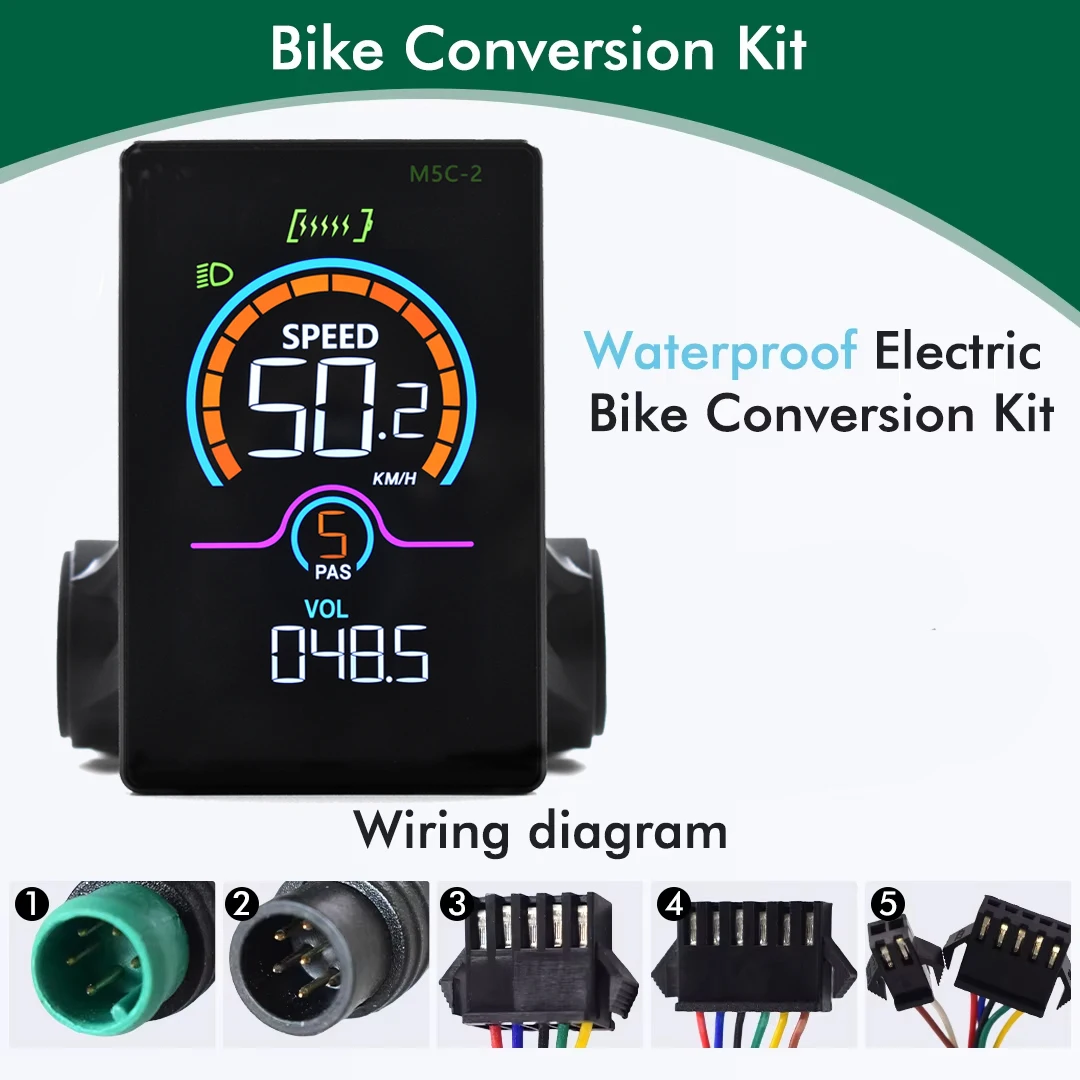 M5C-2 E-bike LCD  Digital Color Display Meter SM/Waterproof Connection Plug Digital ebike Electric Bicycle Display With USB UART