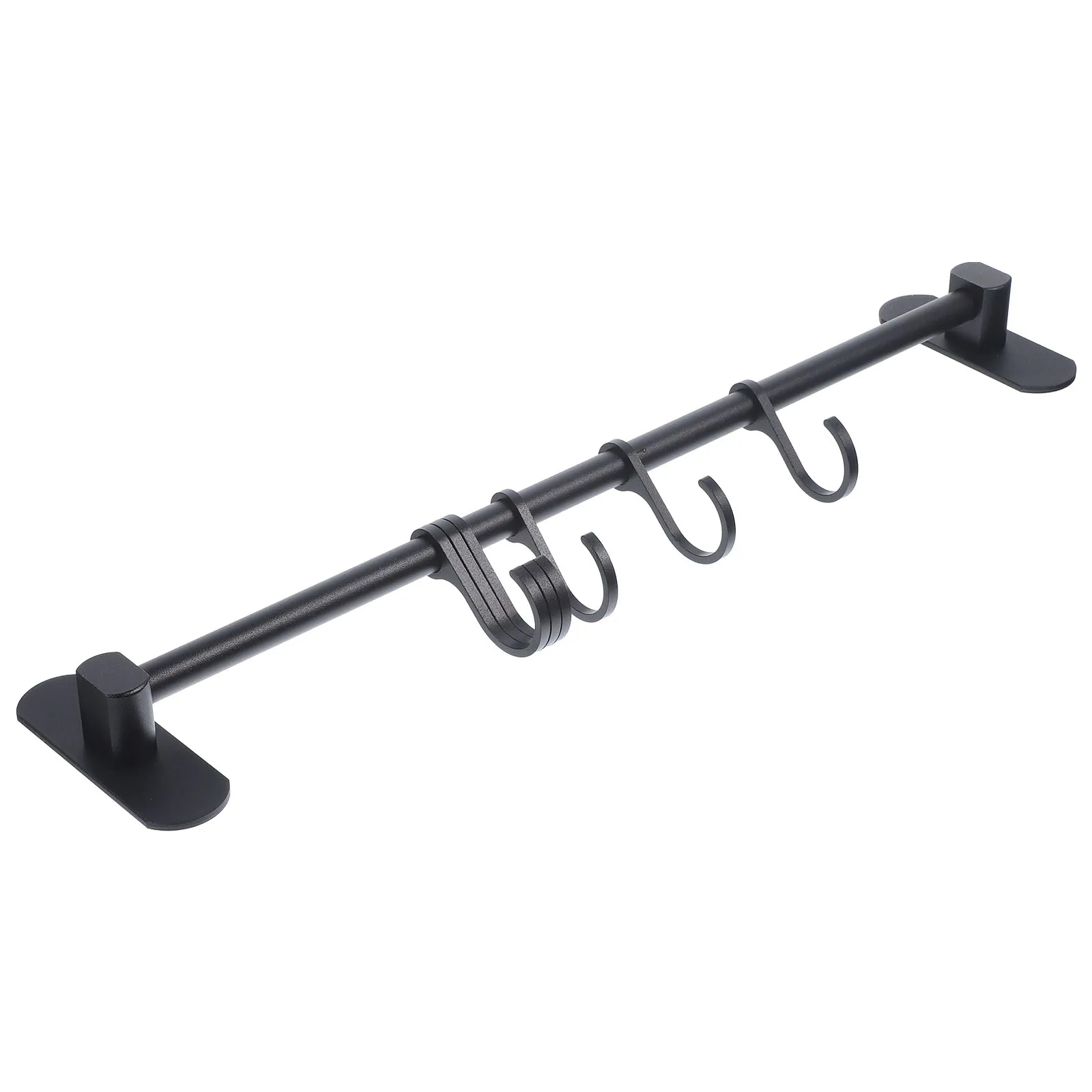 

6Hooks 40cm Black Aluminum Kitchen Utensil Holder PunchFree WallRack Storage ToolHanger Pots Pans Spoons Spatulas RemovableHooks