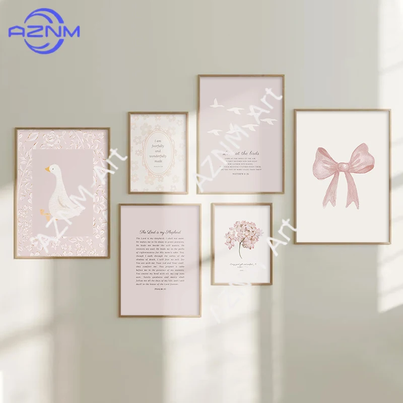 Pink Boho Bow Field Garden Canvas Painting Christian Bible Scripture Art Poster Gallery Wall Girls Bedroom Furniture Wall Art view 2