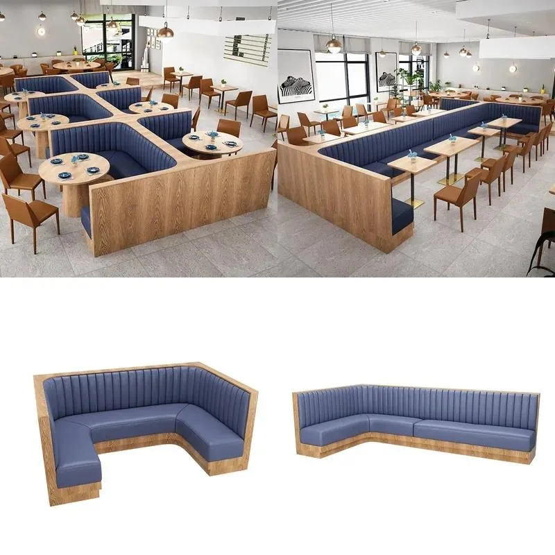 Custom Modern Restaurant Laminated Veneer Corner Booth Sofa Wood Round Dining Table Set