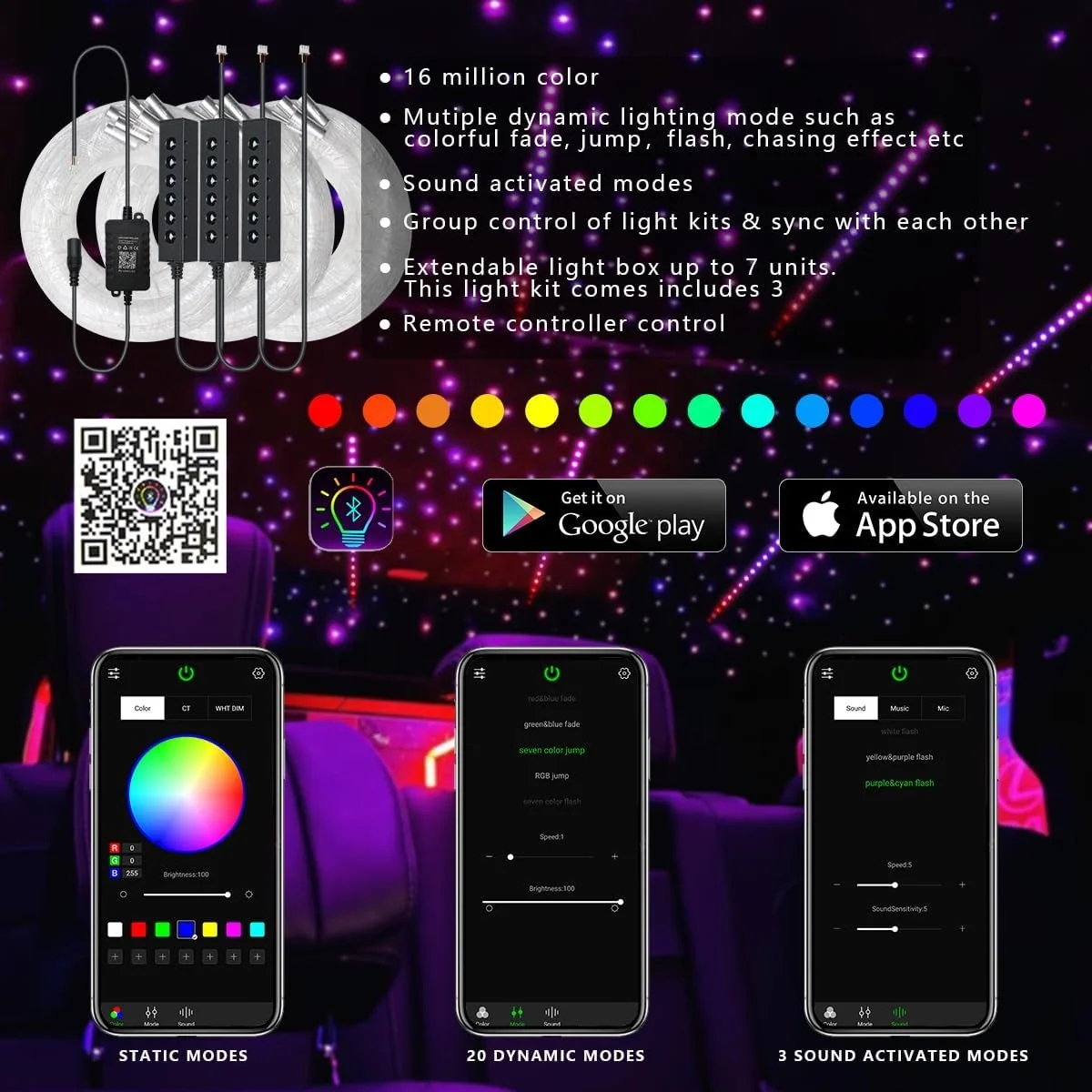 RGB Fiber Optic Star Ceiling Light Source Romantic Starlight Engine For Car Roof Interior And  Ceiling Star Decor view 2