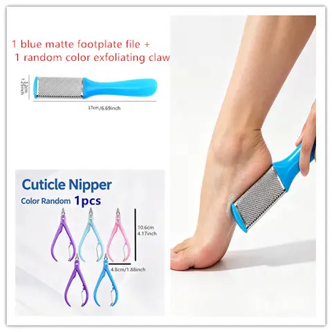 Foot scrubbing kit for removing dead skin: 1 set of double-sided scrubbed foot pads and 1 random-color dead skin remover clamp