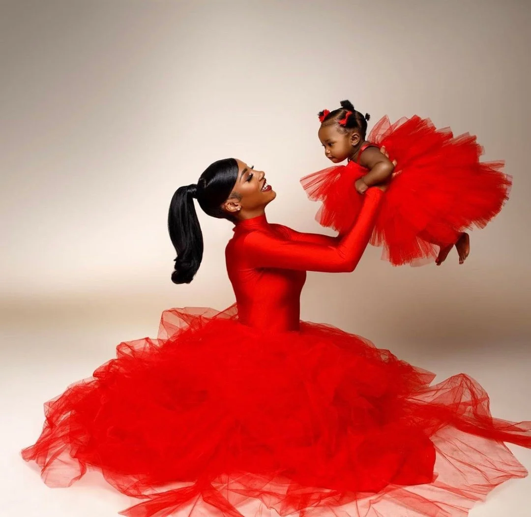 

Red Tulle Ruffles High Split Skirt Mother And Daughter Matching Skirt Outfits Tiered Tutu Skirt To Party Custom Color Size