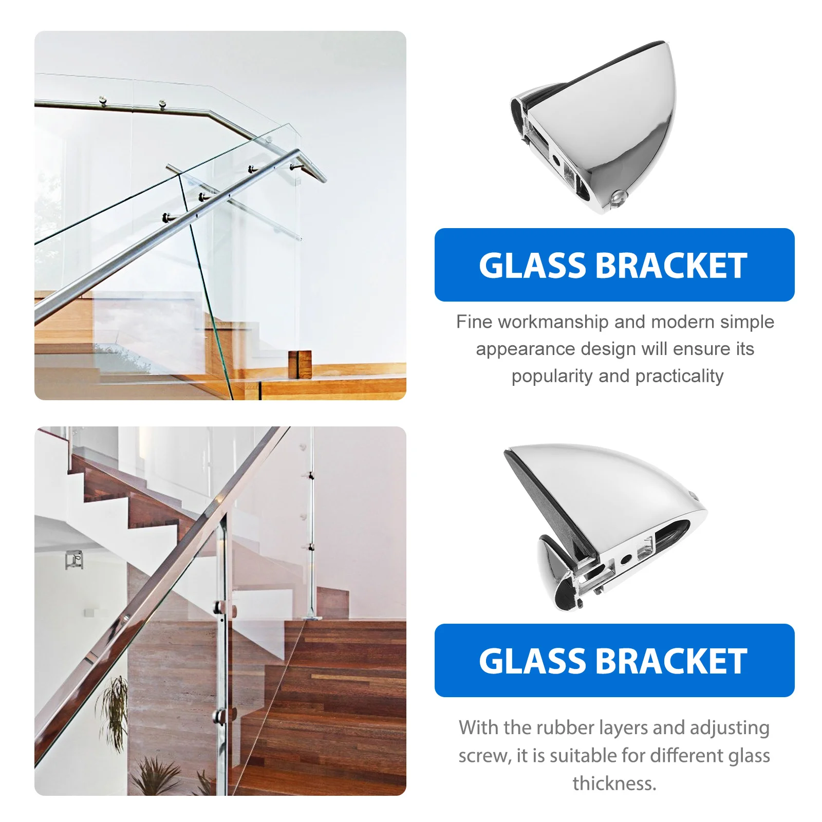 

2Pcs Adjustable Glass Bracket Zinc Alloy Mirror Mounting Clips Durable Stable No Burrs Modern Design Glass Shelf Holder