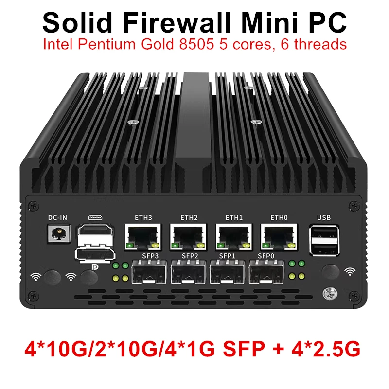 Neues Solid Firewall Appliance 12. Generation Intel Pentium Gold 8505 10G/1G SFP 4*2,5G RJ45 LAN 2*DDR5 NVMe Mini PC Proxmox ESXi Server