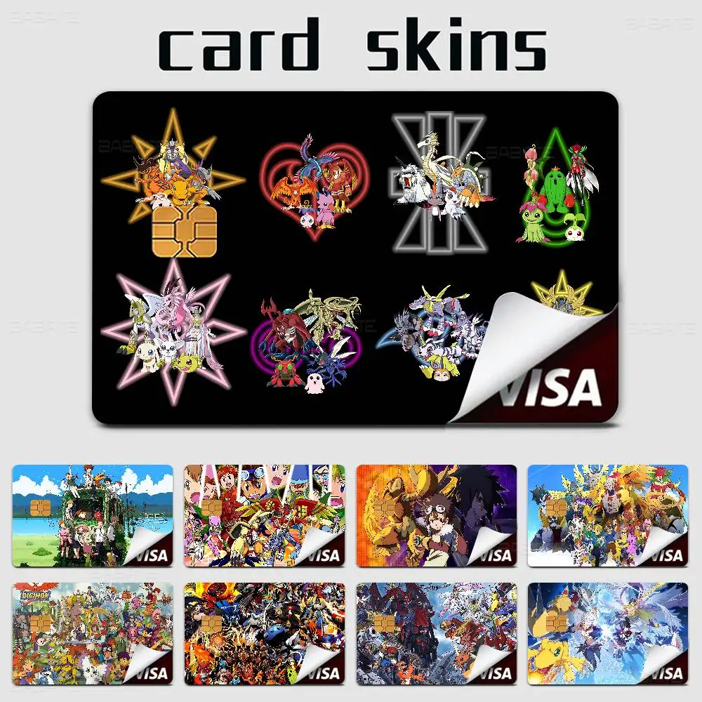 Bonitos pegatinas de anime Digimon Adventure para tarjetas de crédito, pegatinas impermeables para tarjetas bancarias VISA, pegatinas antiarañazos, regalo para mujeres