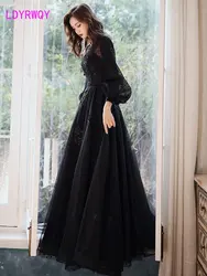 Vestido francês preto de mangas compridas, vestido longo de desempenho, Regulai Fit, Novo, 2023