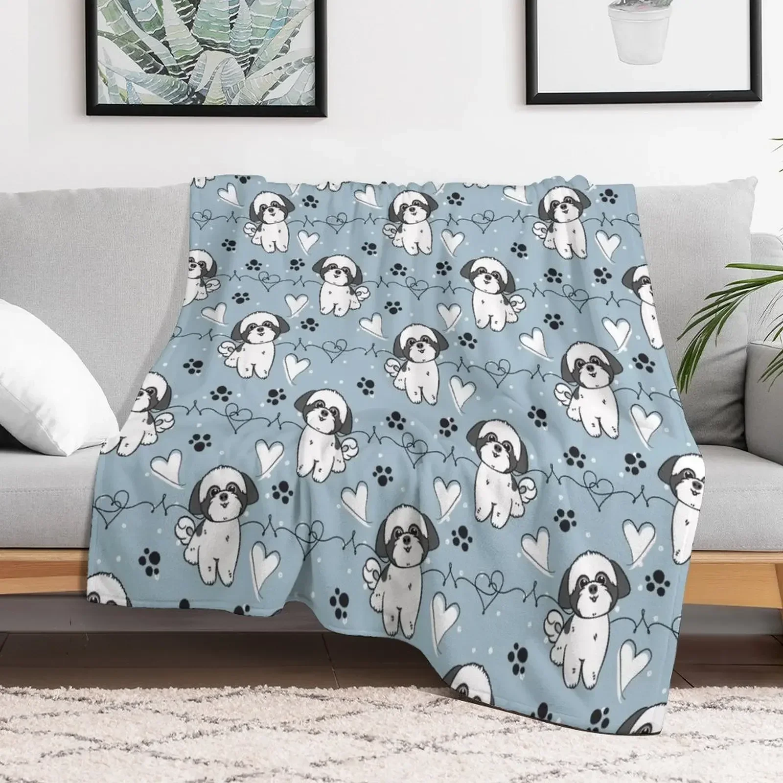 

LOVE Black and White Shih Tzu Throw Blanket Giant Sofa Nap Flannel Blankets Loose valentine gift ideas Polar Thins Blankets