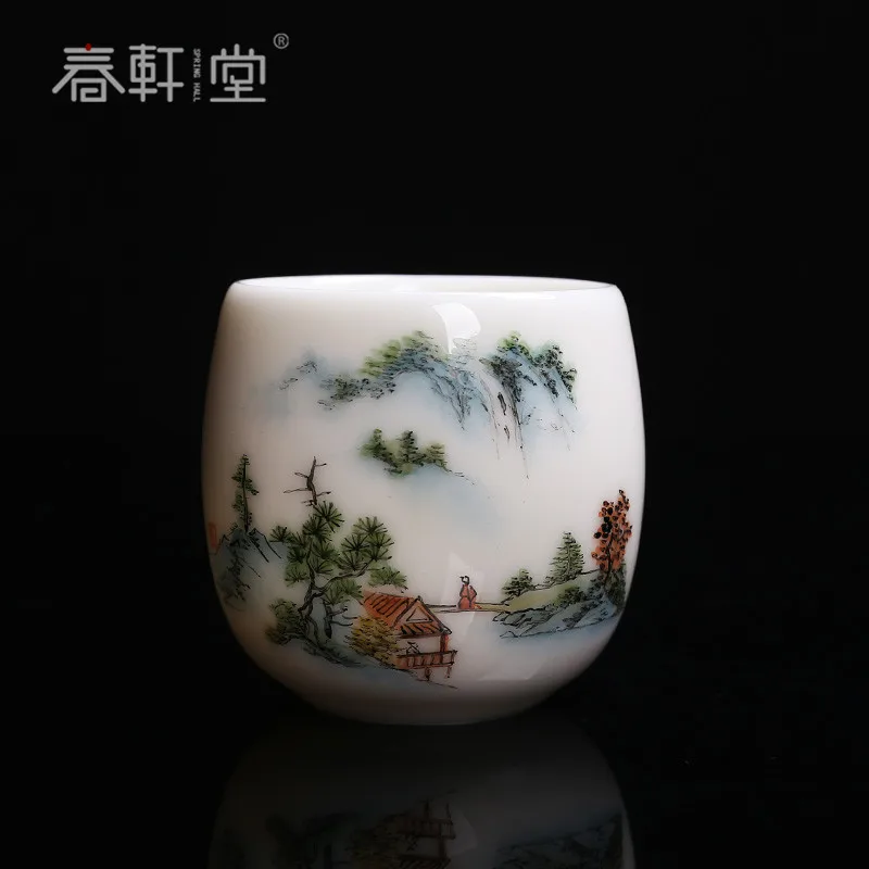 

Chunxuan Tang Xu Fukun Fu Lu Cup Handmade White Porcelain Master Cup Jade Porcelain Hand Painted Landscape Tea Cup Zen Tea Cup