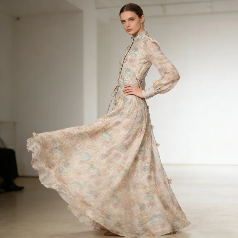 ชุดเซ็ตกระโปรงทรงเอเข้ารูปพร้อมเข็มขัดรัดเอวพิมพ์ลายสไตล์เรโทร 5 สี แฟชั่นสำหรับผู้หญิง