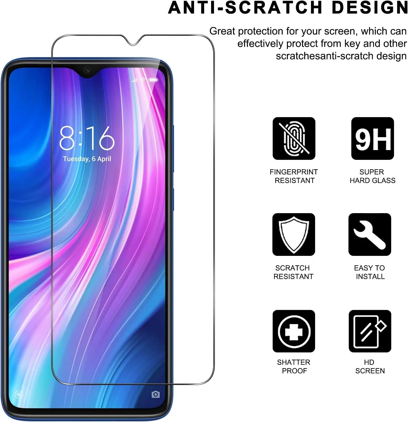 2/4 piece of glass film suitable For Xiaomi Redmi Note 8 Pro tempered glass high-definition anti drop screen protector