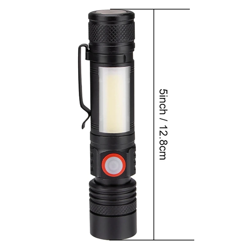 SEWS-LED Flashlight Waterproof Flashlight Magnetic Torch Zoom T6+COB Flashlight With A Clip Portable Hand Light 18650 Battery