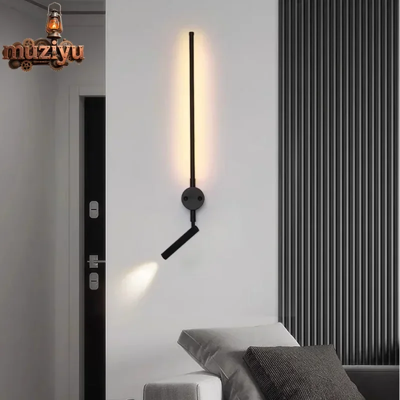 

Muziyu Minimalist rotating spotlight strip lights modern bedroom headboard study living room wall aisle with switch wall light