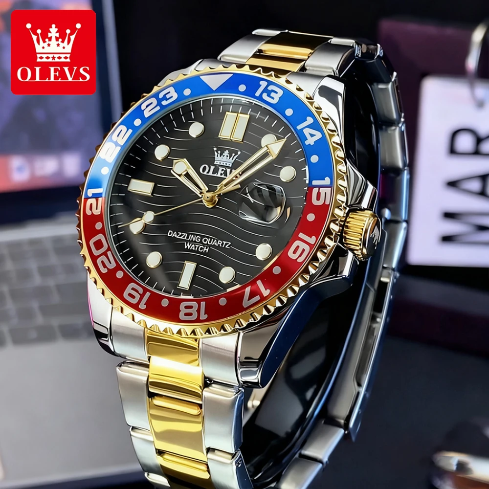 

OLEVS мужские часы классические модные тонкие стальные ремешки текстурированный циферблат большая дата оригинальные кварцевые наручные часы для мужчин водостойкий тренд