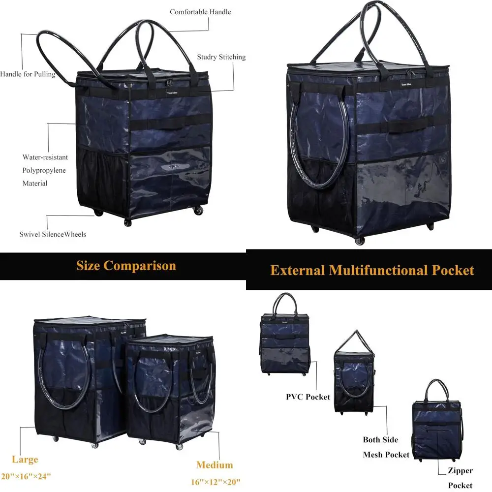 

Large Rolling Grocery Trolley with Heavy-Duty Handle, Medium Blue, Wheeled Shopping Bag for City Use