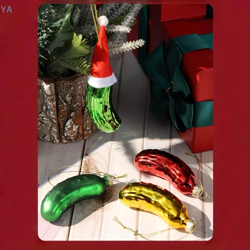 [YA]1Pcs Christmas Tree Hanging Ornament Glass Cucumber Pendant Creative Pickled Cucumber Christmas Tree Decor Pendant