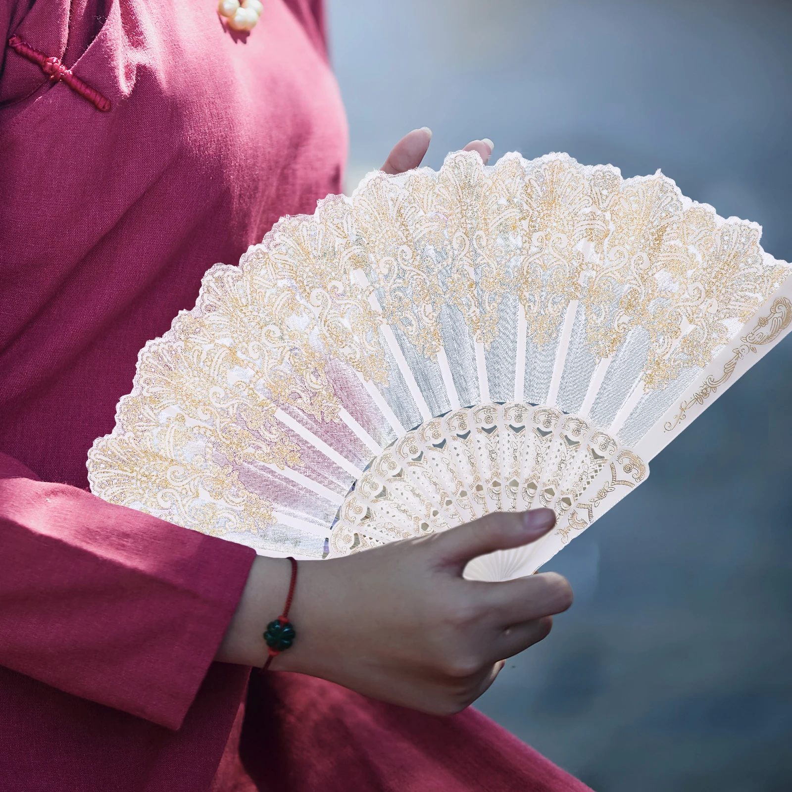 2pcs Hot Stamping Tassel Fans Embroidered Flower Foldable Handheld Portable Decorative Dancing Photography Props Wedding Party