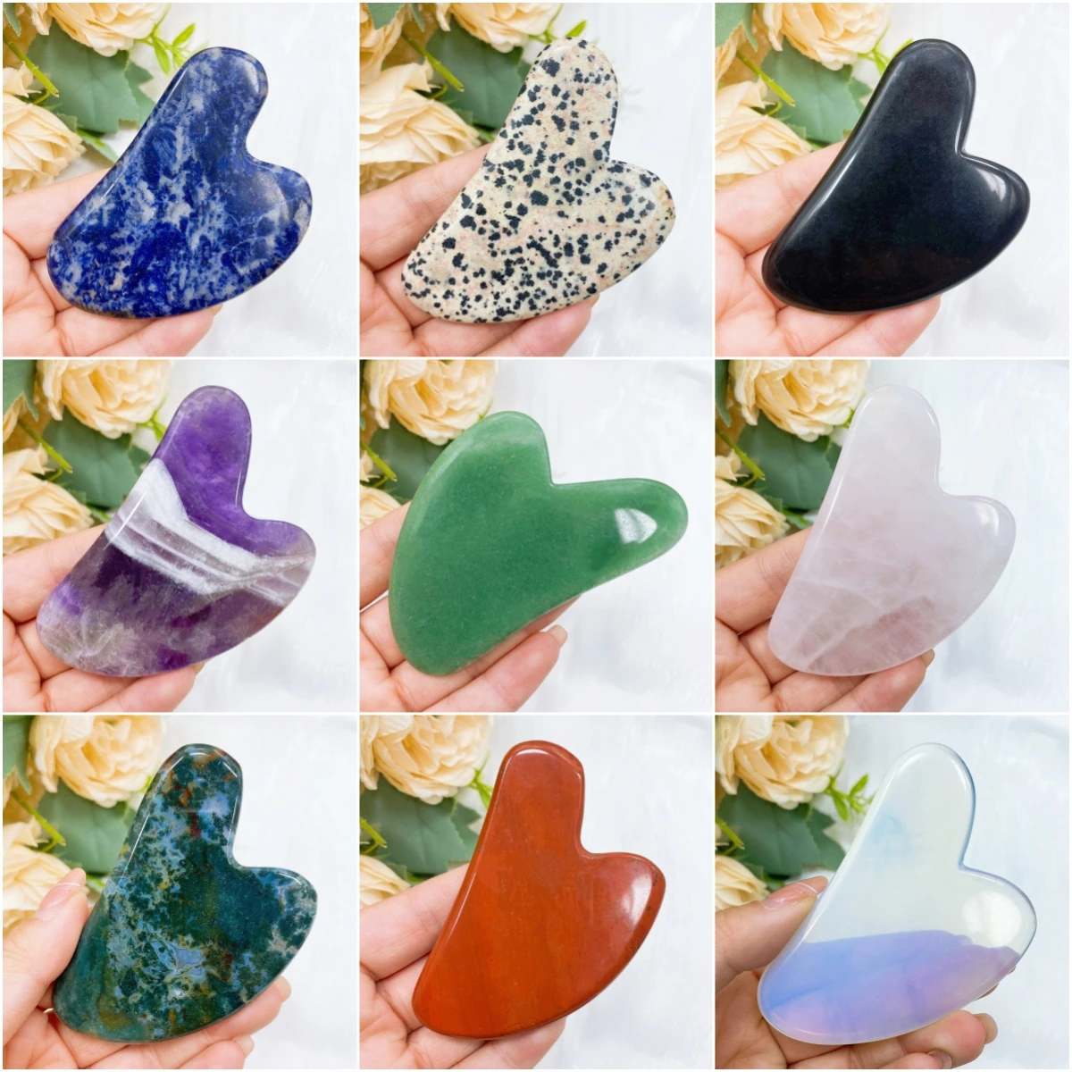 

3.1'' Crystal Gua Sha Scraper Ficial Massager Tool Natural Rose Quartz stone Massage Board Face Lift Slim Gouache Scraping Plate