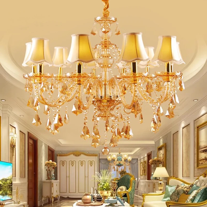 Cognac Colour Crystal Chandelier Living Room Villa Home Hall Bedroom Restaurant Candle Chandelier European Hotel Lobby LED Light