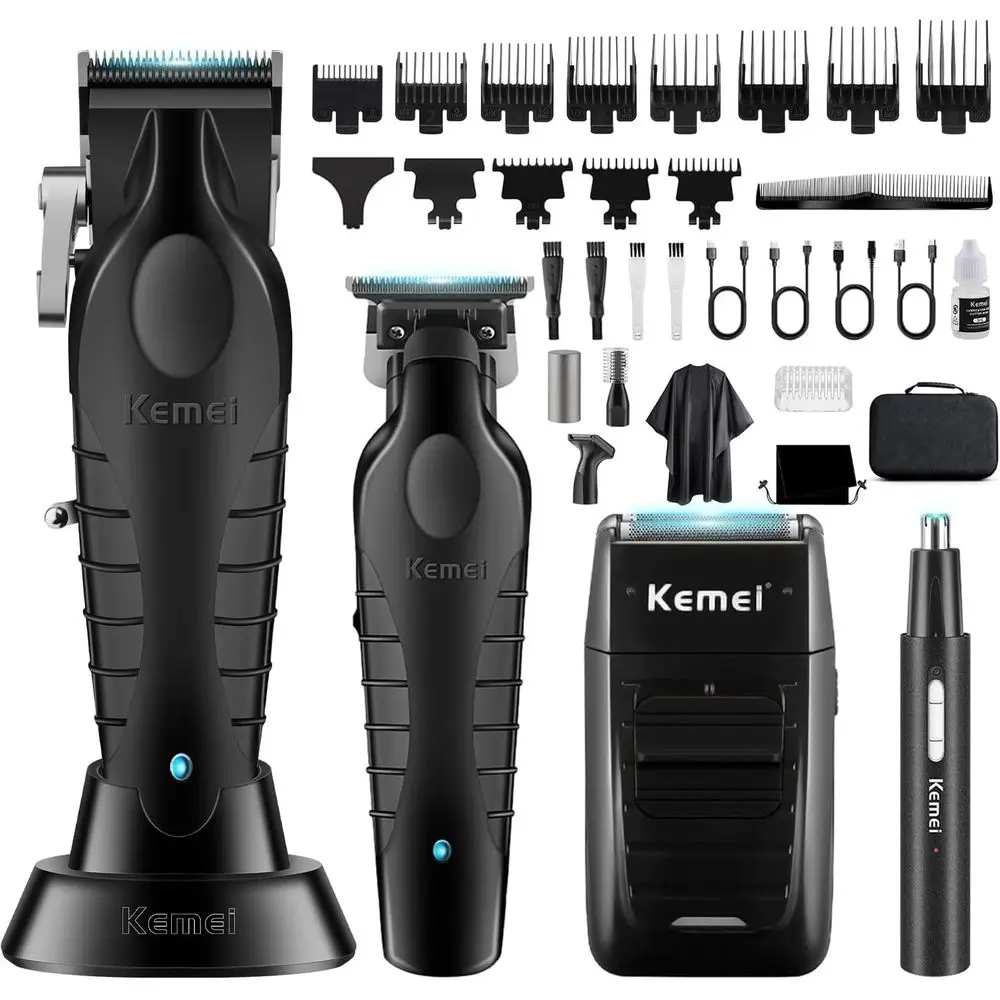Electric Beard Trimmer Set with 11 Combs, USB Charge, for Men's Grooming - Nose, Eyebrow, Ear Hair