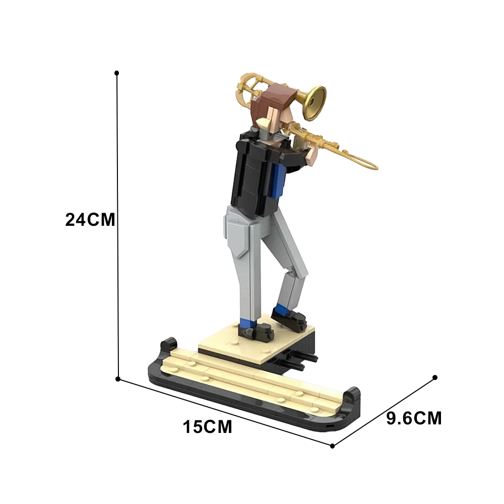 MOC Jazz Quartet Addition Musician Building Blocks Trombone Player Bricks Model Educational Toys Gifts Juguetes