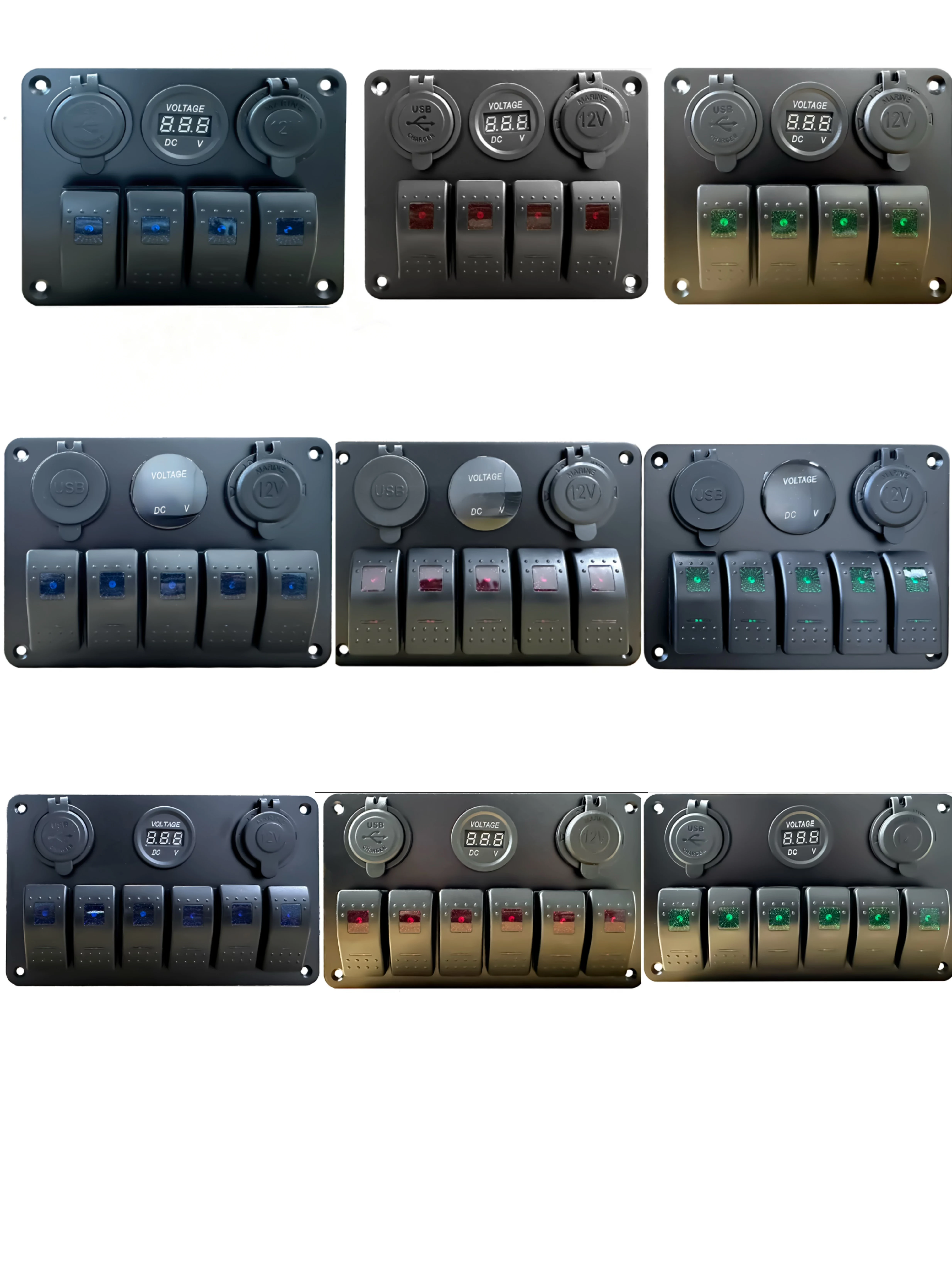 

4 /5/6 Gang Rocker Switch Panel USB Voltmeter Cigarette Lighter, 12V 24V Car Modification Switches for Automotive Truck Mar