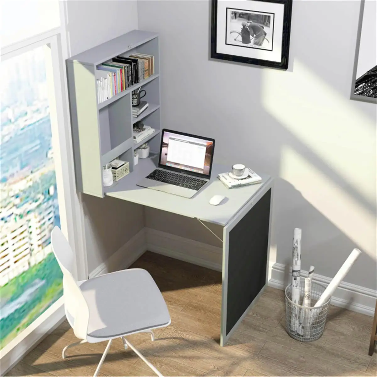 Compact Gray Wall-Mounted Office Desk for Space-Saving Work Solutions