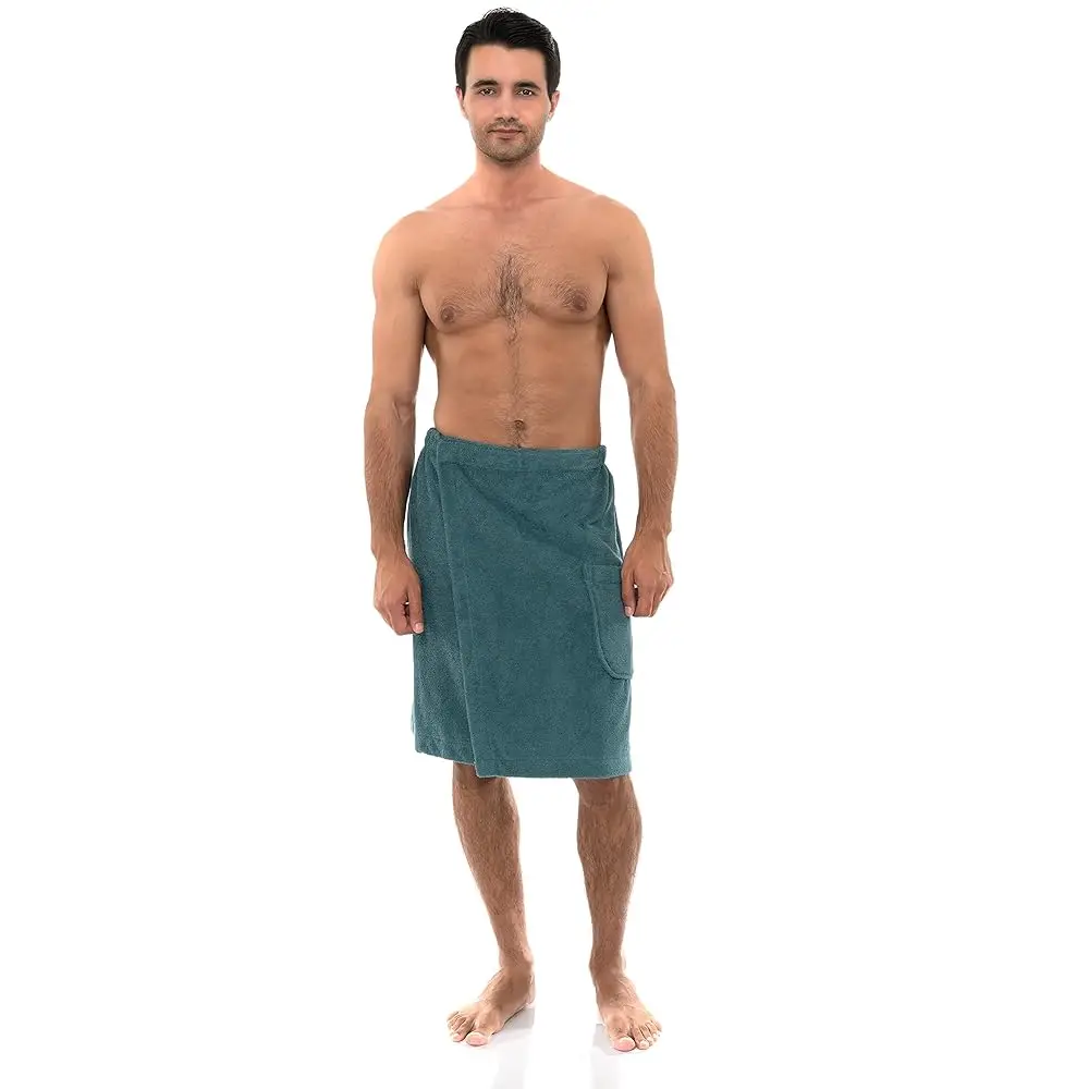 

Мужское полотенце-накидка для душа из хлопковой махры с регулируемой застежкой на кнопках, размеры S-L, цвет Brittany Blue