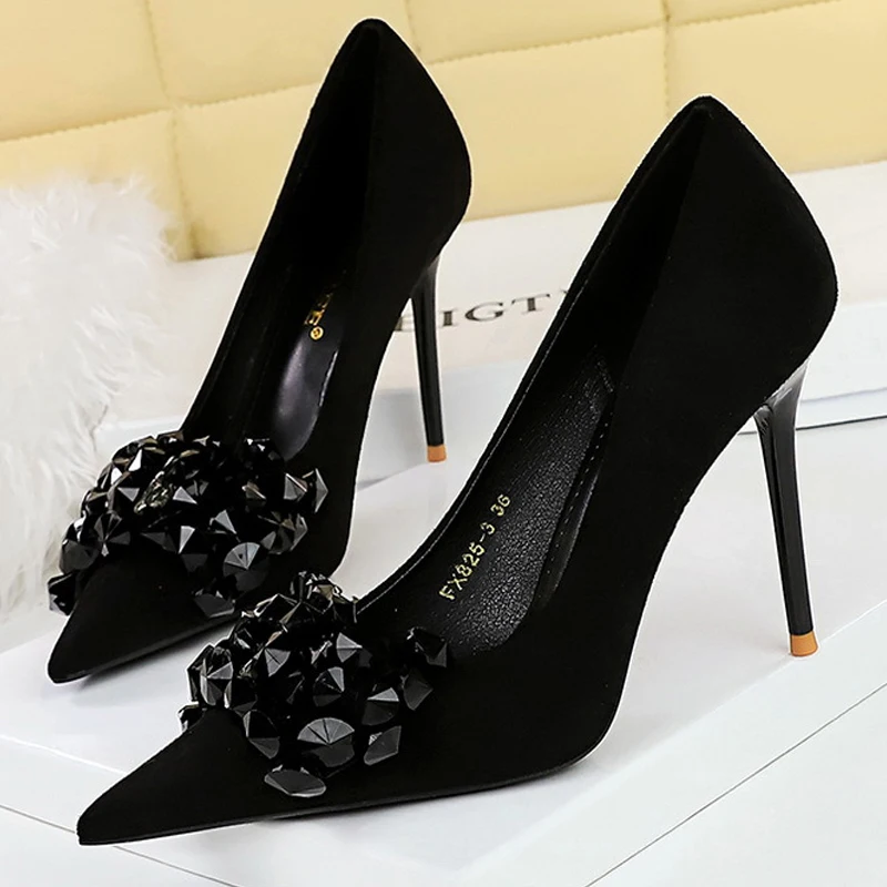 BIGTREE Shoes 2024 Rhinestone Women Pumps Bowknot High Heels Luxury Gemstone Banquet Shoes Stilettos Heels 9 Cm Ladies Shoes
