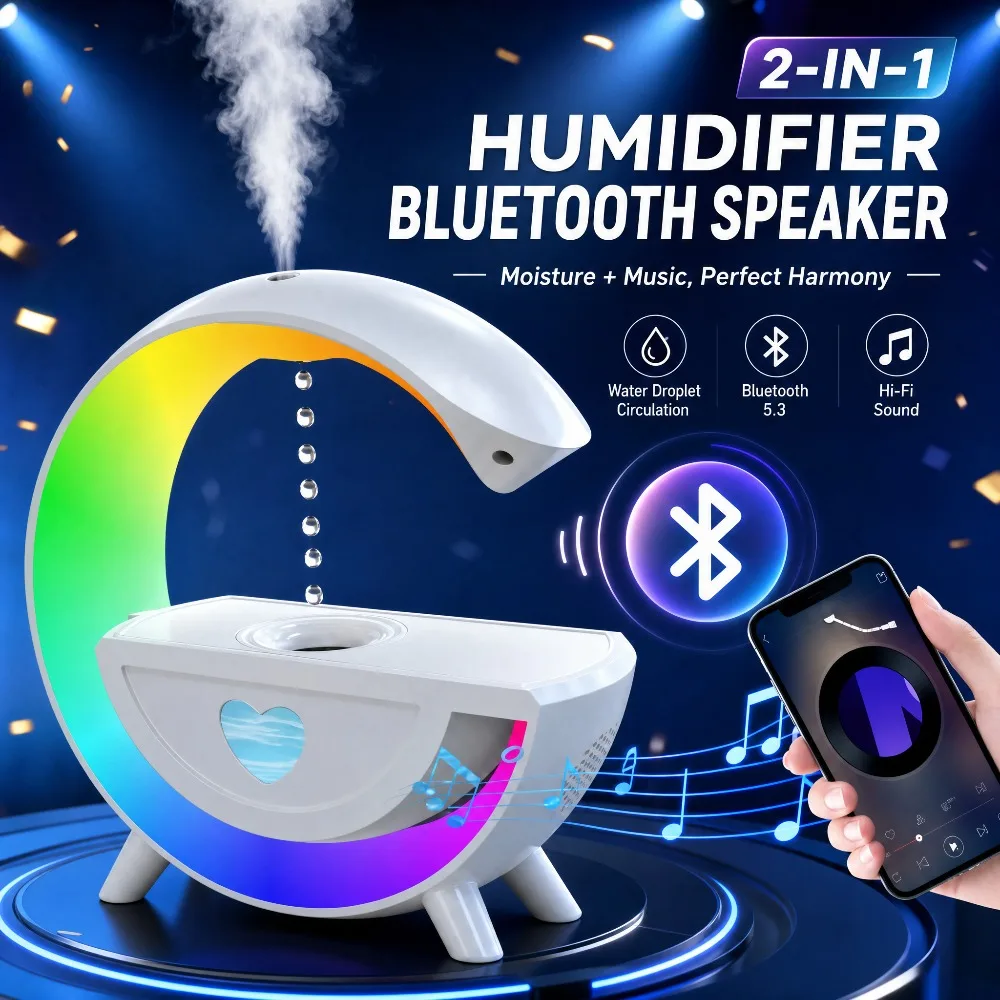 Anti‑Gravity Water Drop Humidifier Bluetooth Speaker RGB Night Light Automatic Dry‑Burn Protection 2‑in‑1 Desktop Air Humidifier