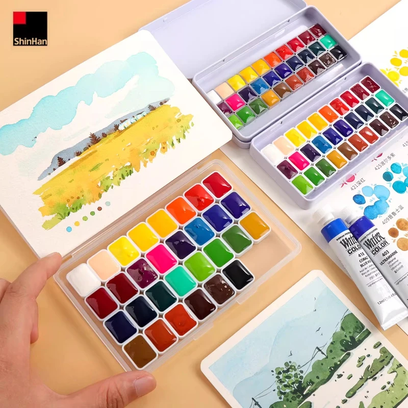 Korea Shinhan 30 Color Transparent Watercolor Paint Box Portable Travel Watercolor Nail Art Aquarelas Painting Supplies
